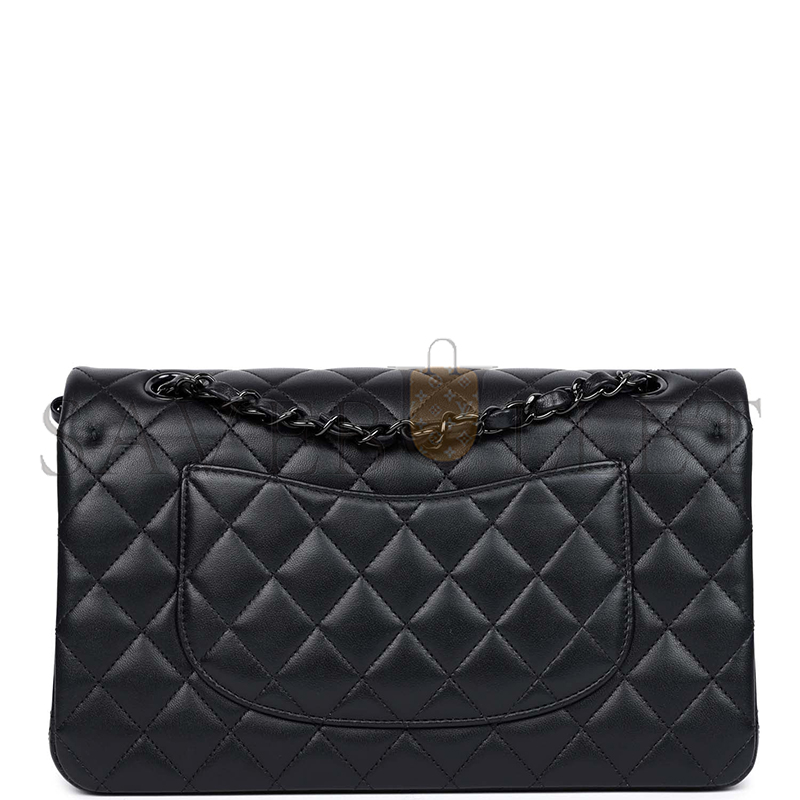 Ch*el master medium classic double flap bag so black lambskin black hardware 1109944 (25*15*7cm)